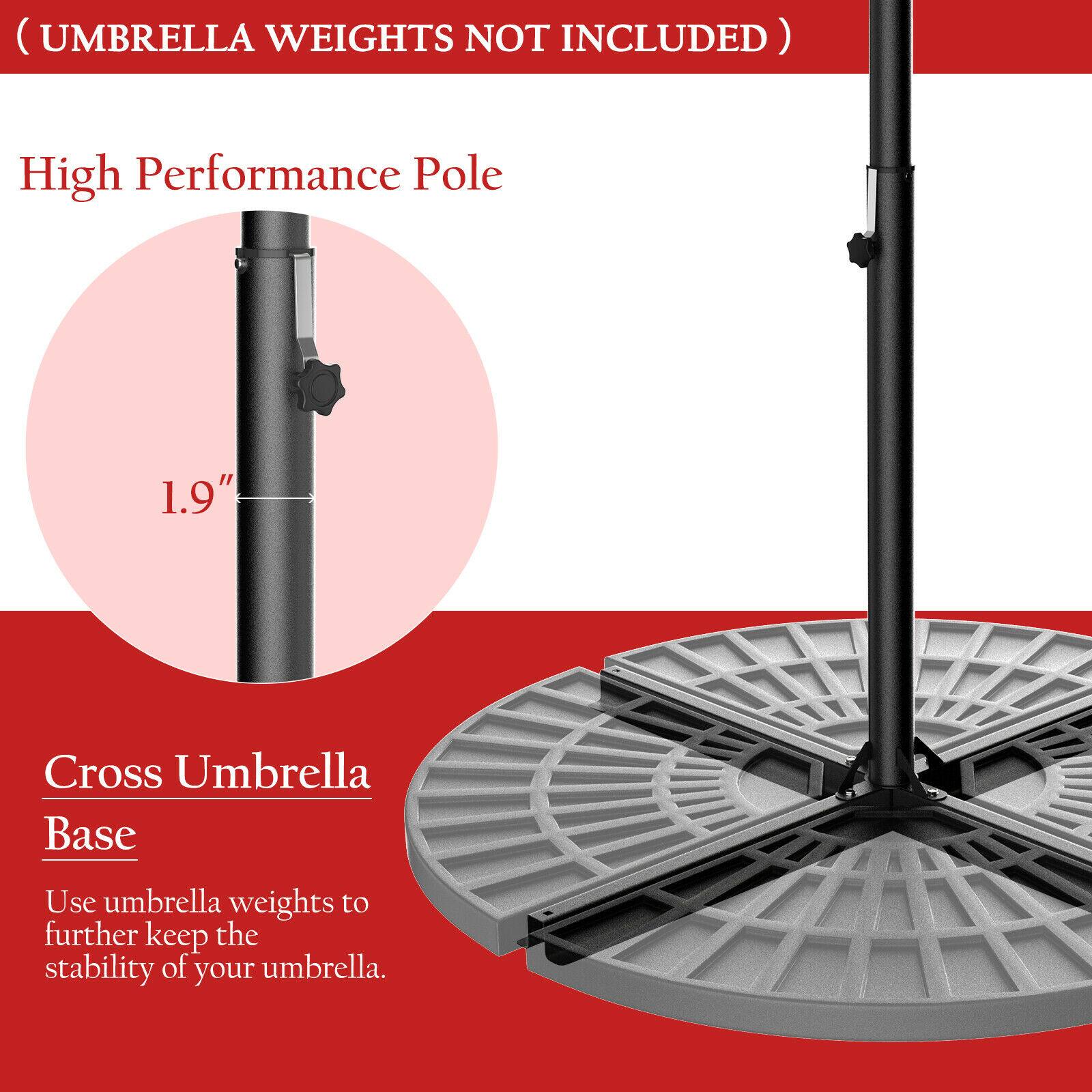 (UMBRELLA WEIGHTS NOT INCLUDED) High Performance Pole 1.9" Cross Umbrella Base Use umbrella weights to further keep the stability of your umbrella.