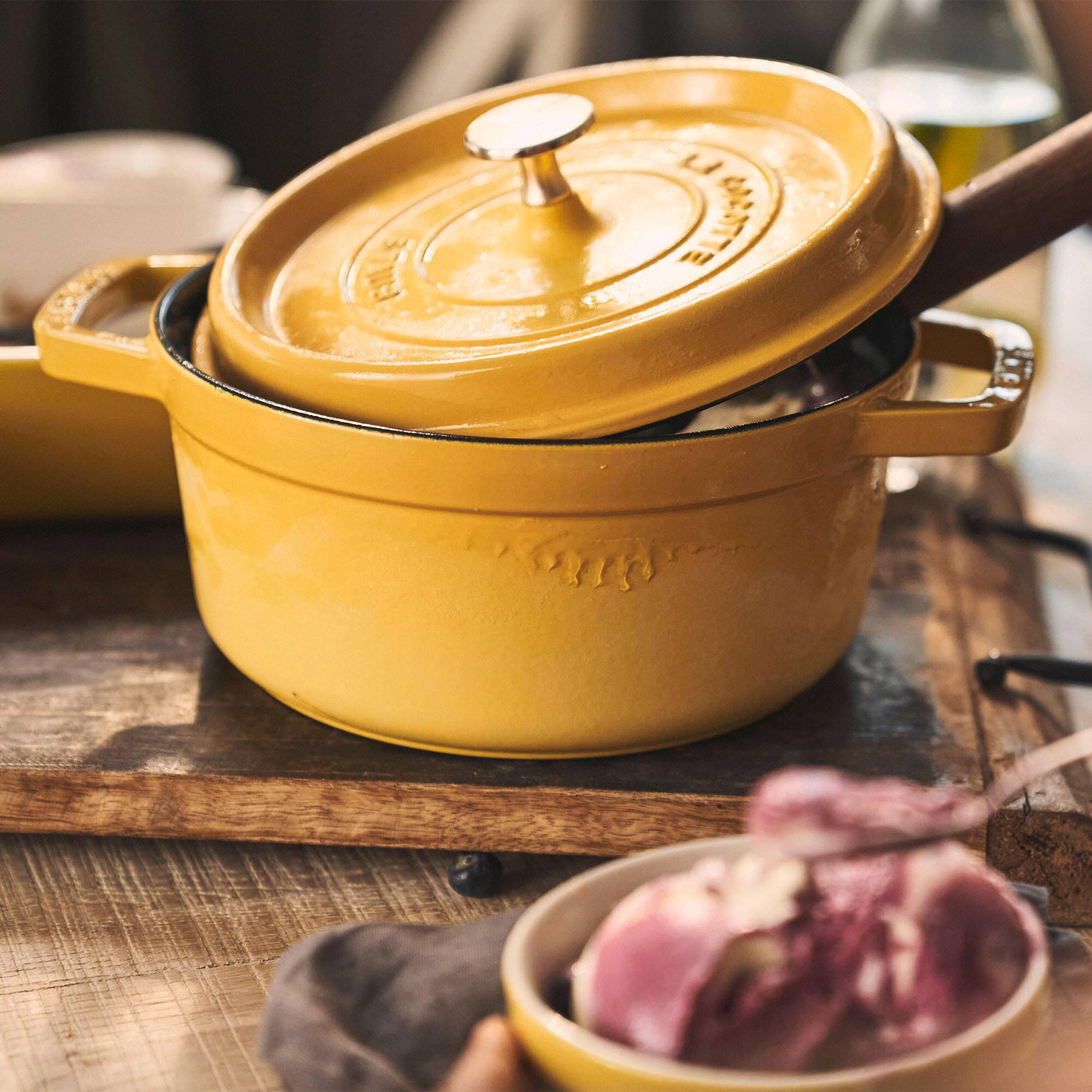 Alt View 3. Staub - Staub Cast Iron Round Cocotte, Dutch Oven, 5.5-quart, serves 5-6, Made in France, Citron - Citron.