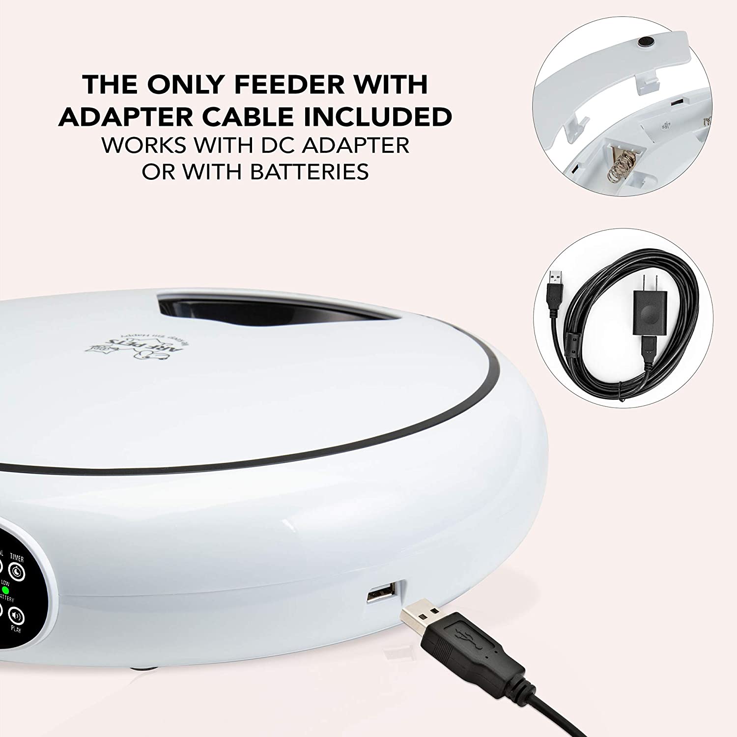 THE ONLY FEEDER WITH ADAPTER CABLE INCLUDED WORKS WITH DC ADAPTER OR WITH BATTERIES 4 VIMCA 3 1 RETARX 1 -