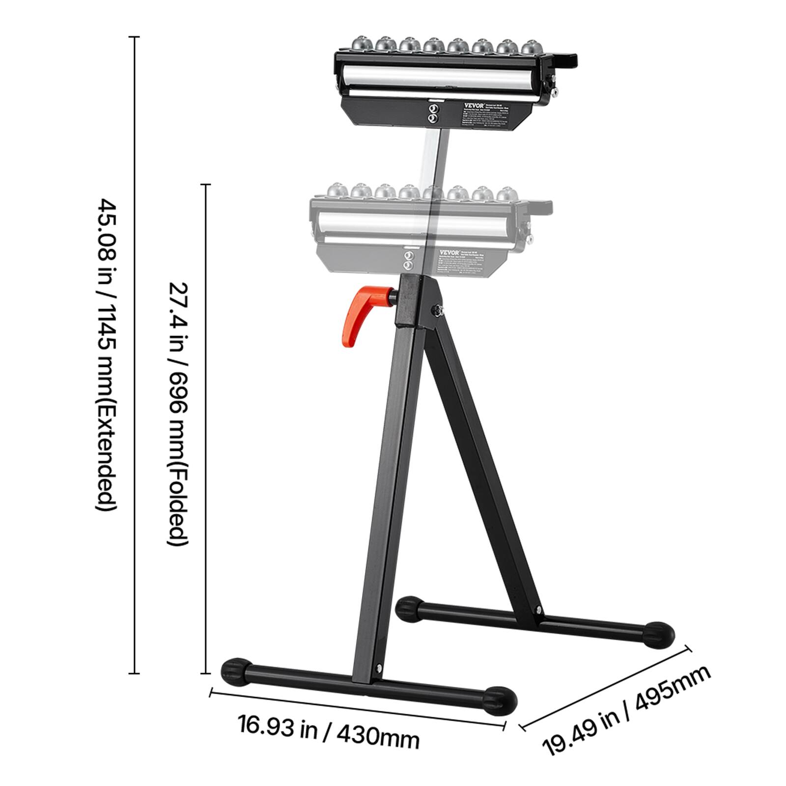 TEM 45.08 in / 1145 mm (Extended)  
27.4 in / 696 mm (Folded)  
FEVOR 16.93 in / 430 mm  
19.49 in / 495 mm