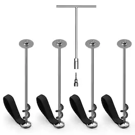 Jumpflex - Trampoline Anchor Kit PRO, Heavy Duty Ground Anchoring Metal Stakes Set - Black/Silver