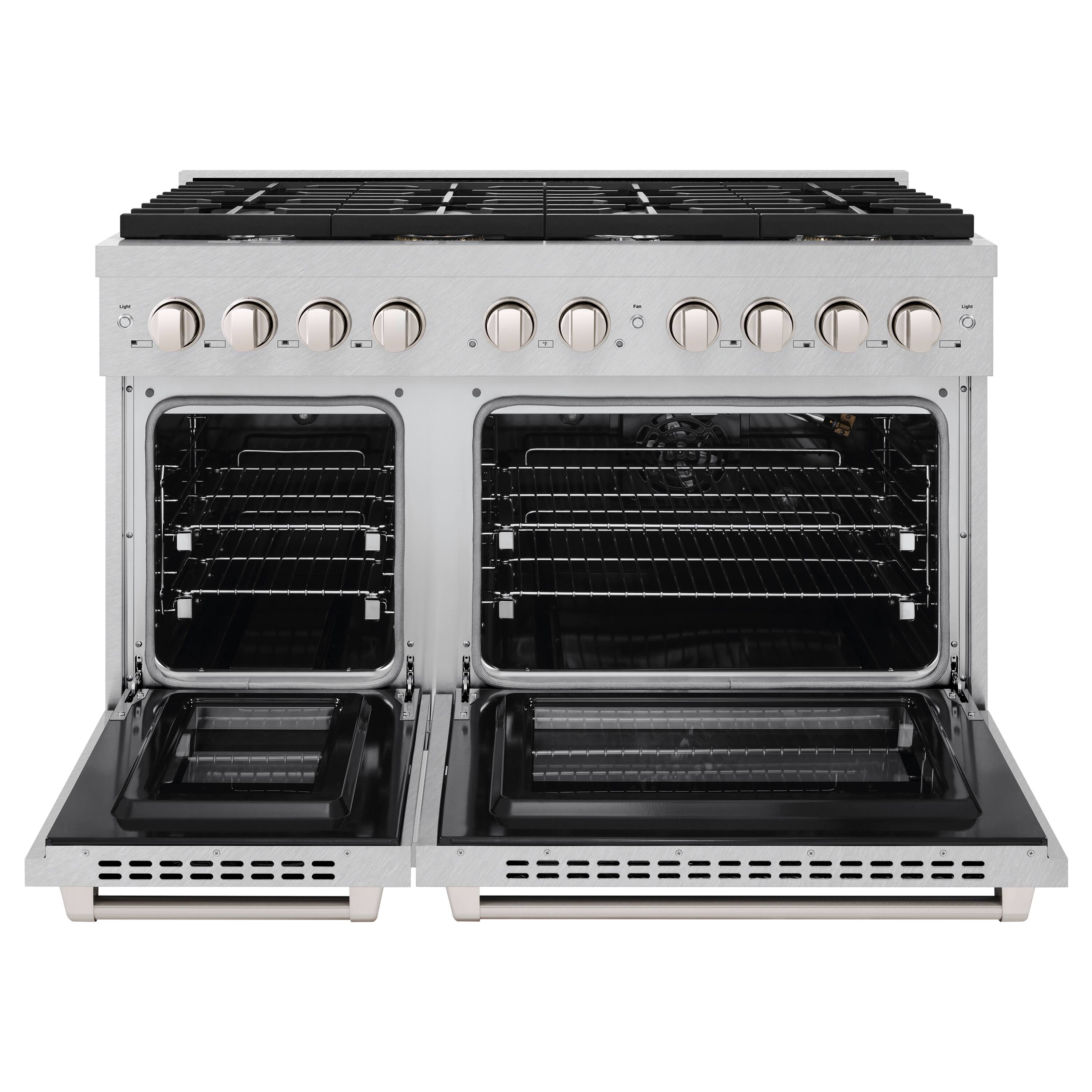 Angle. ZLINE - ZLINE 48 in. Paramount Double Oven Gas Range with 8 Burners (SGRS-48) - Stainless Steel.