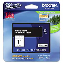 Brother - P-Touch TZE355 0.94 in. x 26.2 ft. TZe Standard Adhesive Laminated Labeling Tape - White on - Black