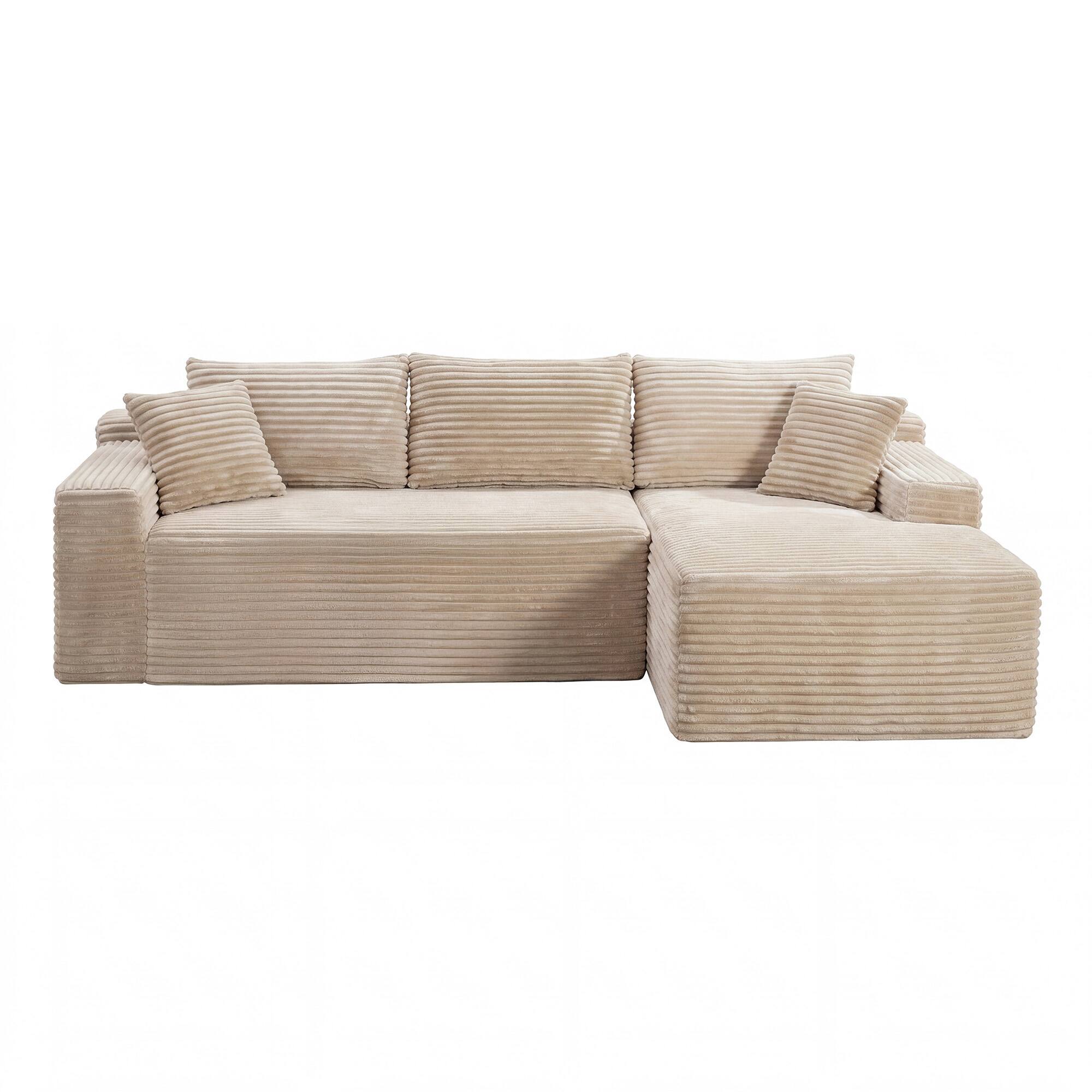 Left. Anysun - 107" Rabbit Hair Modular Cloud L-Shaped Sofa w/ Recliner, Modern Sleeper, Deep Seat, No Assembly Needed - Camel.