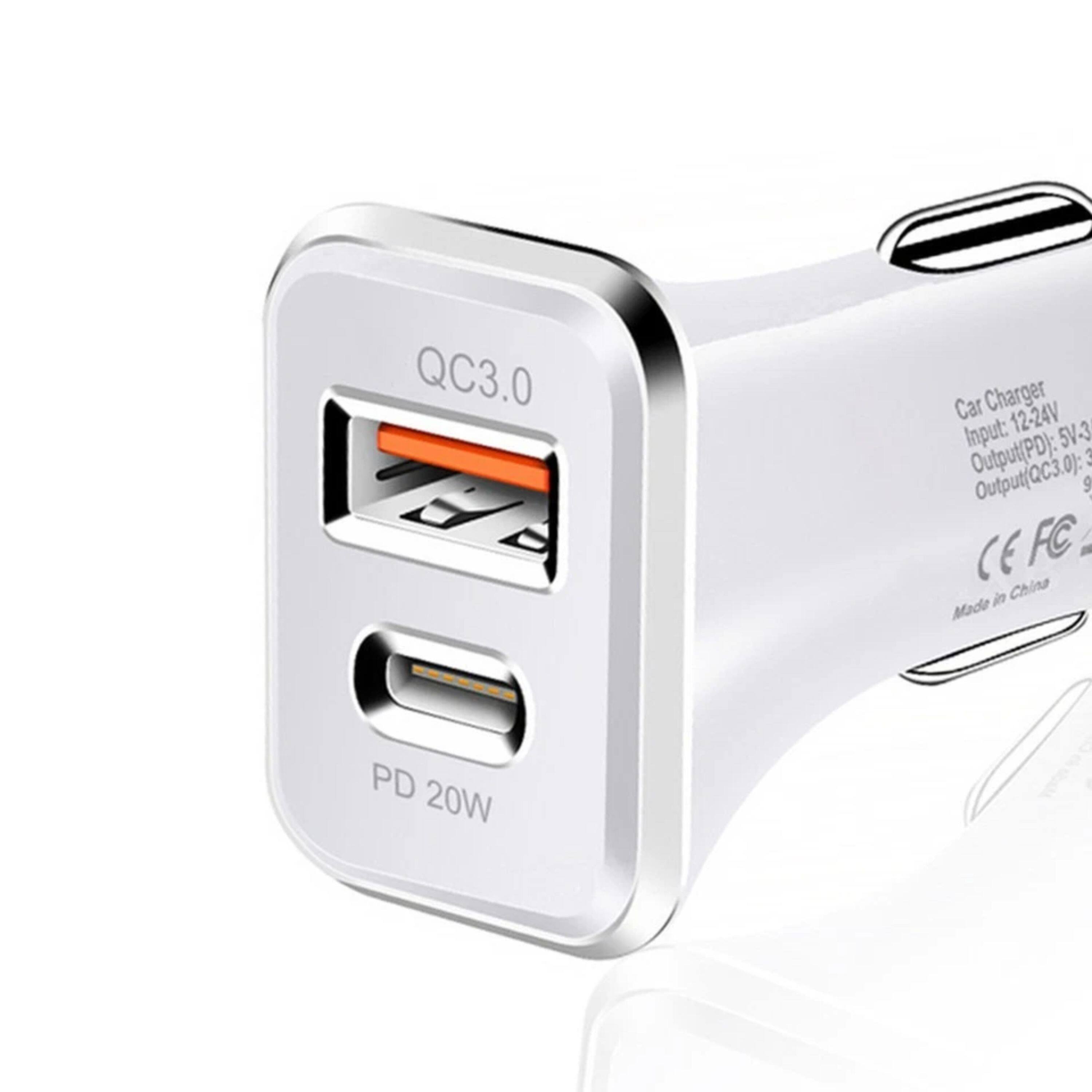 QC3.0 Car Charger  
Input: 12-24V  
Output(PD): 5V-3A  
Output(QC3.0): 9V-2A  
CE, FCC, EFC  
Made in China  
PD 20W