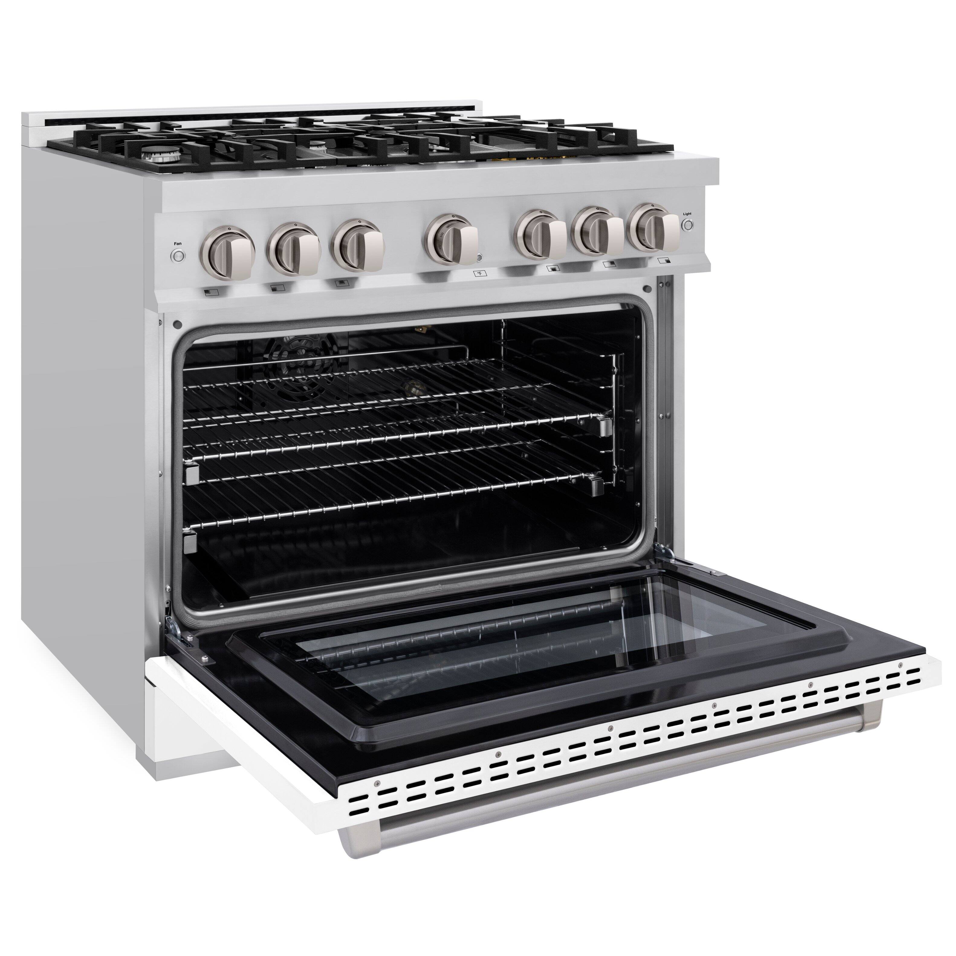 Angle. ZLINE - ZLINE 36 in. 5.2 cu. ft. Freestanding Select Gas Range w/ 6 Burner Cooktop & Convection Oven w/ White Matte Door - Stainless Steel.