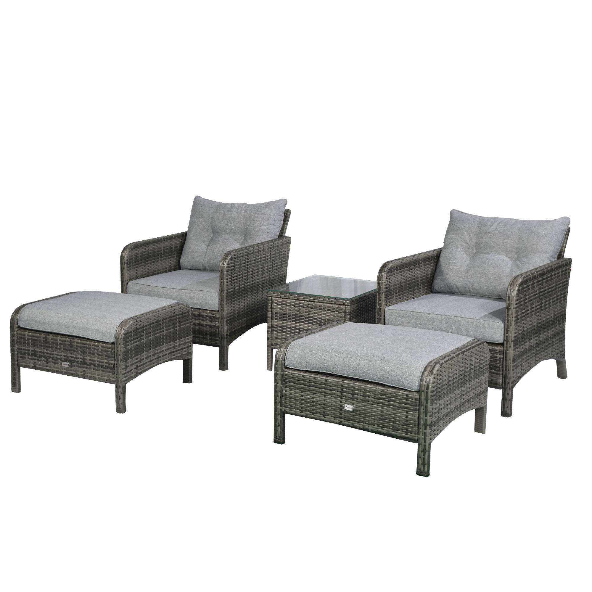 Alt View 6. Outsunny - Pieces Rattan Wicker Lounge Chair Outdoor Patio Conversation Set with 2 Cushioned Chairs - Gray.