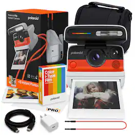 Polaroid - Flip Camera + Color Film (8 exp) + Bag + Adapter + More - White