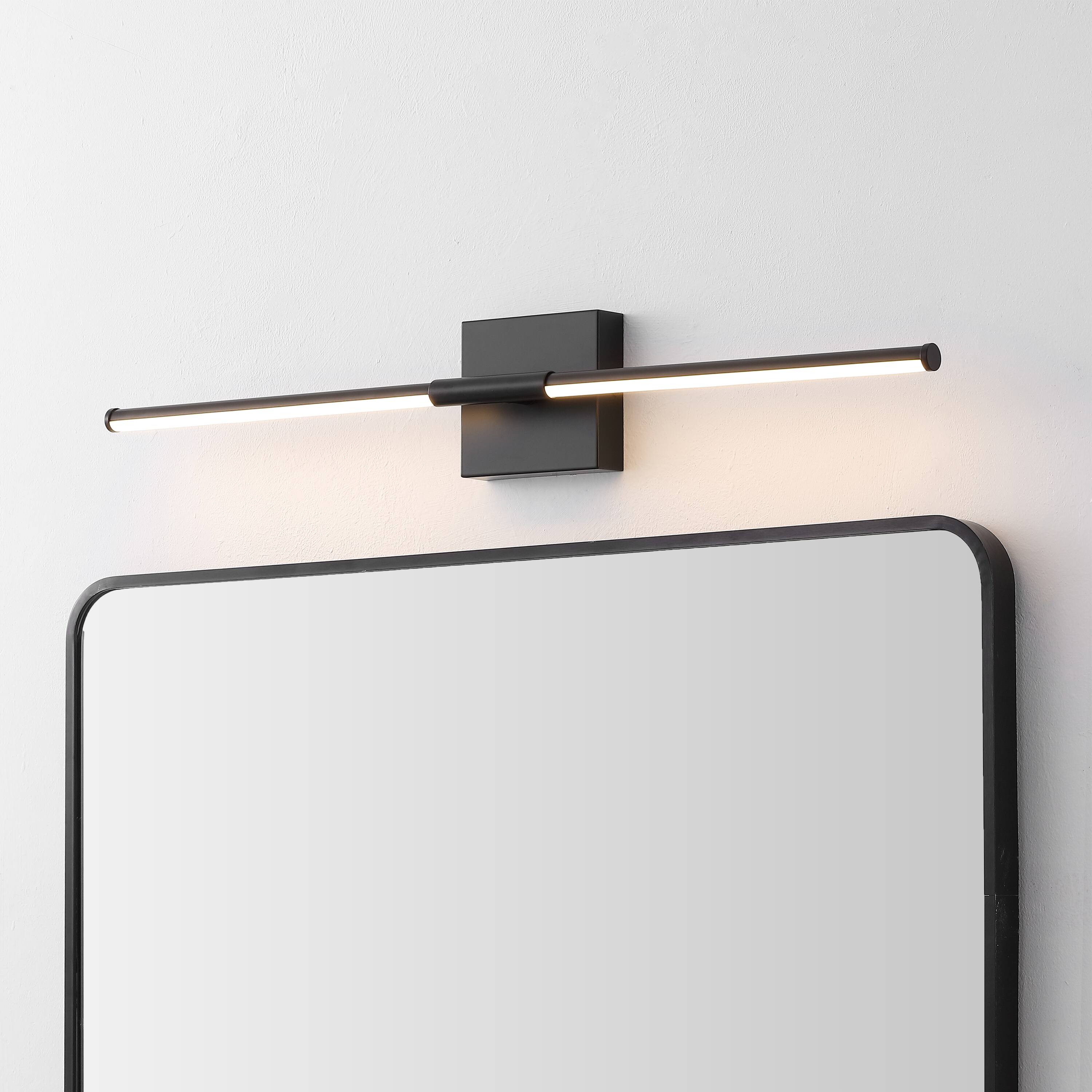 Alt View 1. Jonathan Y - McKenna 28" Modern Minimalist Adjustable Dimmable Integrated LED Metal Wall Sconce, Black - Black.
