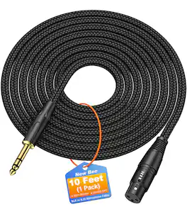 New Bee - 10FT Microphone Cable 6.35mm (1/4 Inch) TRS to XLR Female Cable