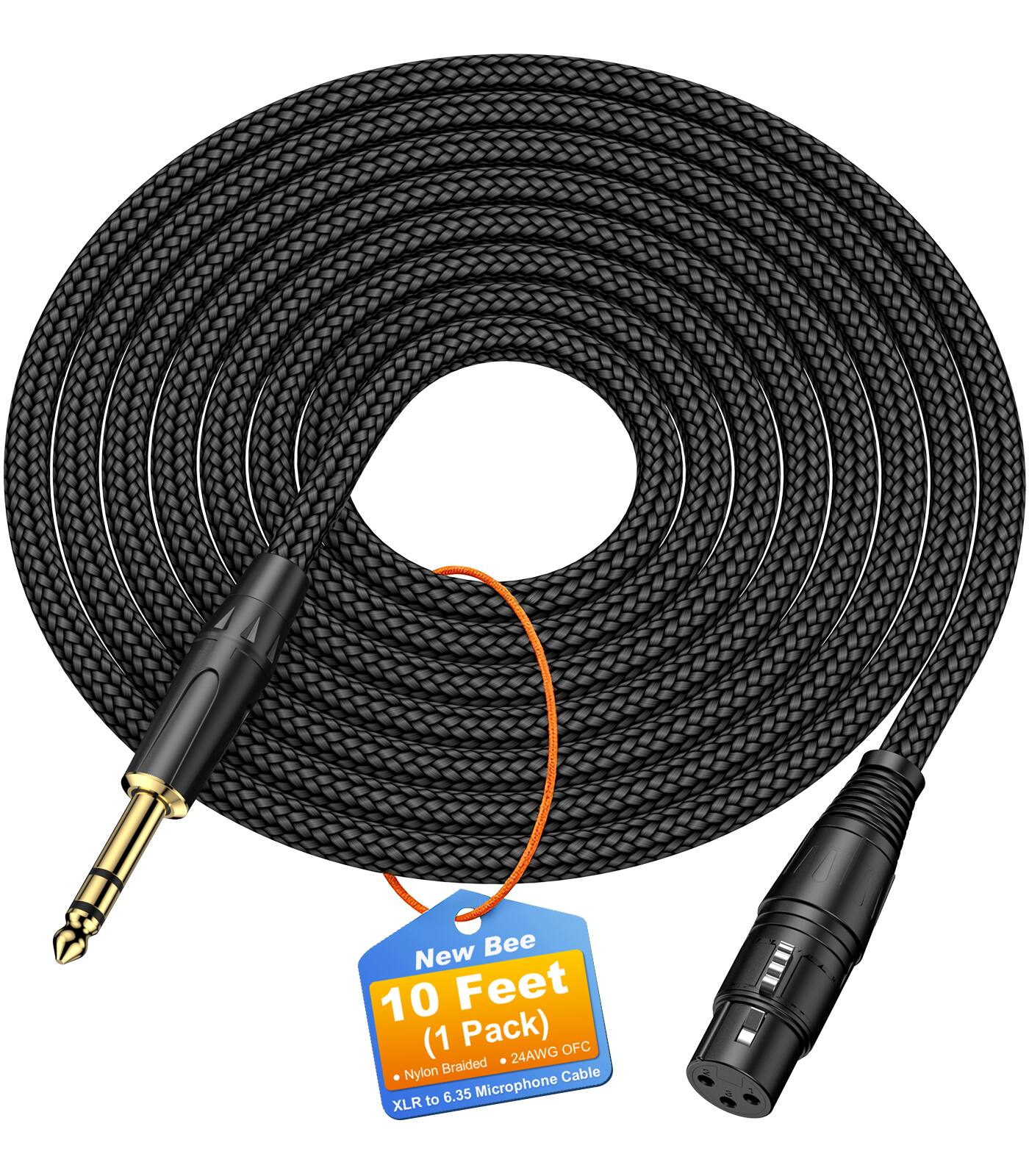 New Bee 10 Feet (1 Pack) 24AWG OFC Nylon Braided Cable to 6.35 Microphone XLR