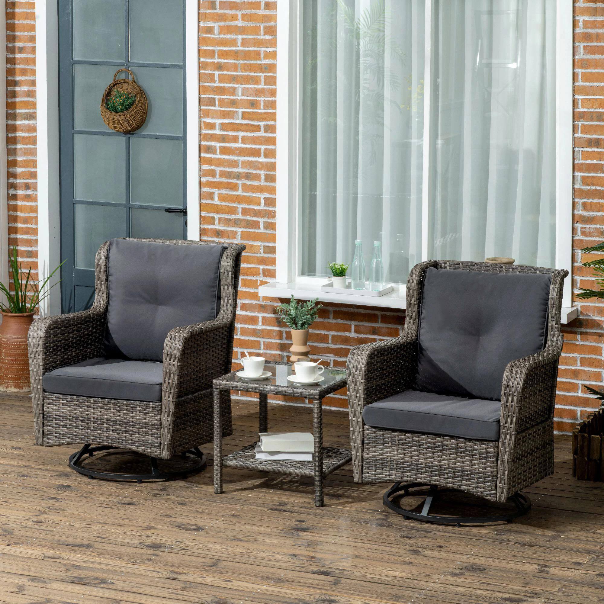 Alt View 7. Resenkos - Resenkos 3-Piece Patio Furniture Set, A Swivel Rocker, PE Rattan, Gray - Gray.