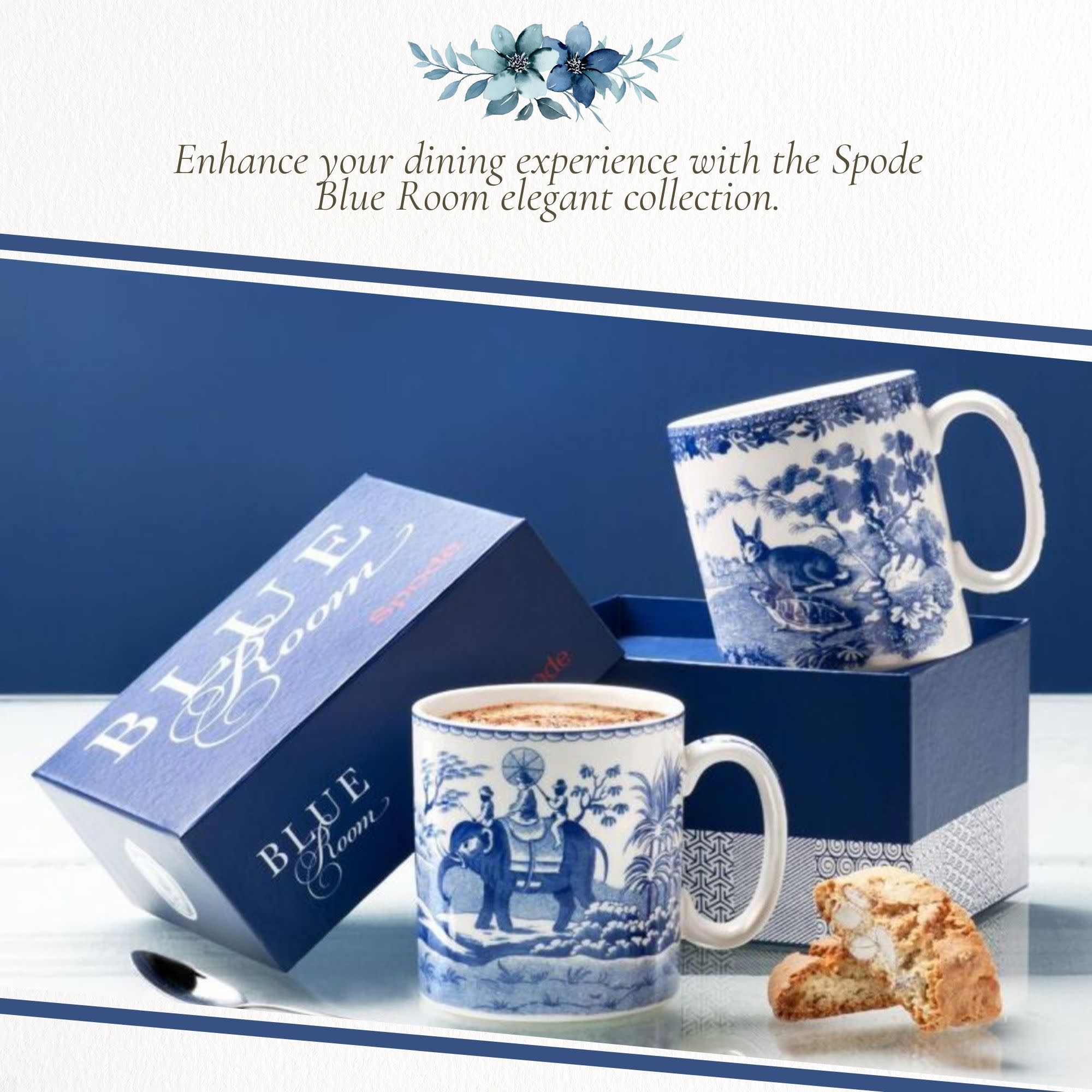 Enhance your dining experience with the Spode Blue Room elegant collection.