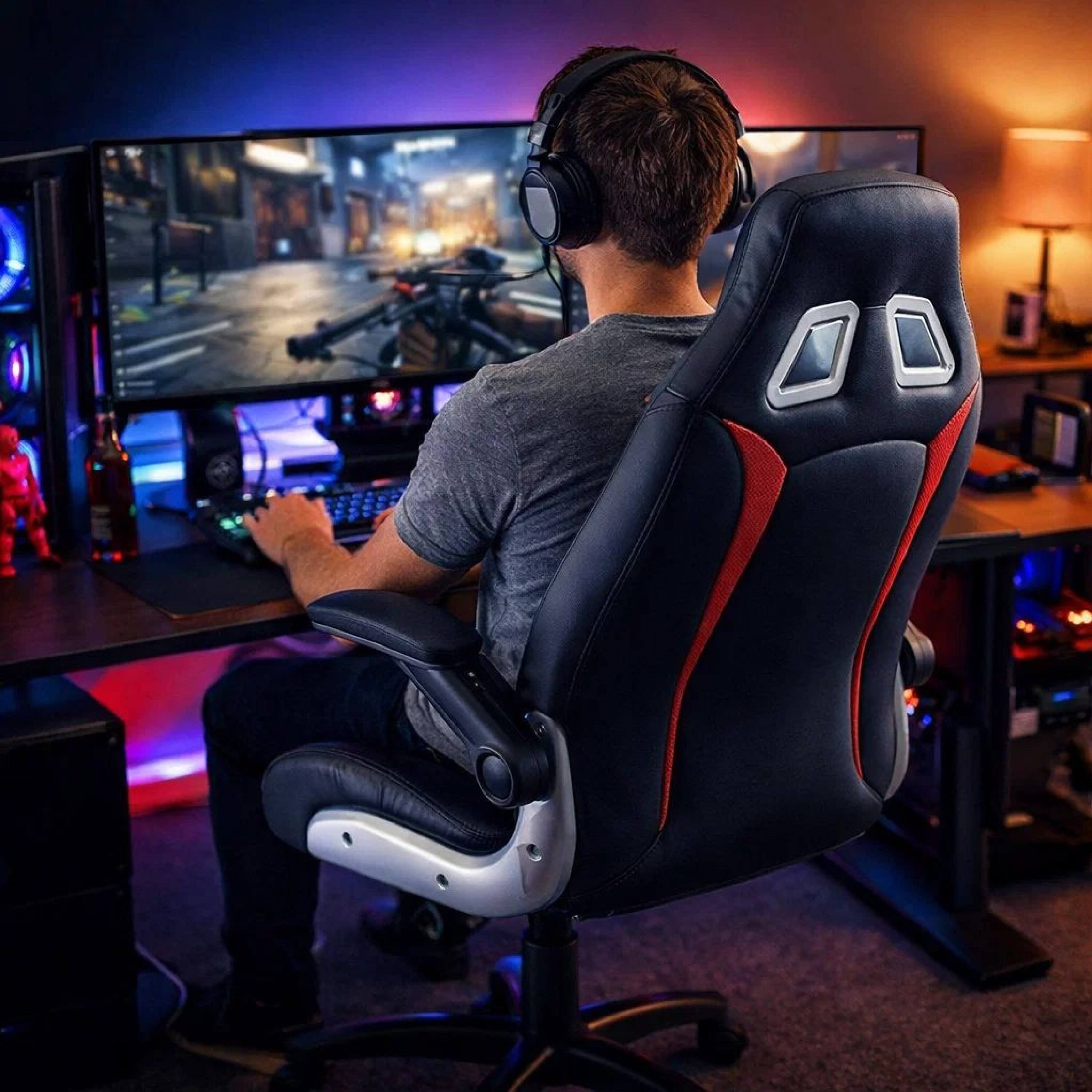 Alt View 7. Manhattan Lane - Leatherette Gaming Chair with Padded Armrests and Adjustable Height - Black.