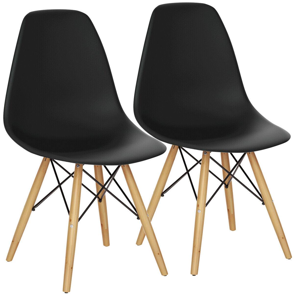 Gymax - Set of 2 Modern Dining Side Chair Armless Home Office w/ Wood Legs - Black