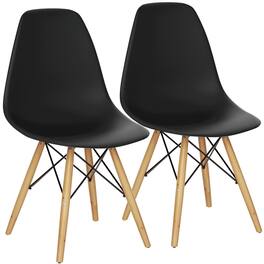 Gymax - Set of 2 Modern Dining Side Chair Armless Home Office w/ Wood Legs - Black