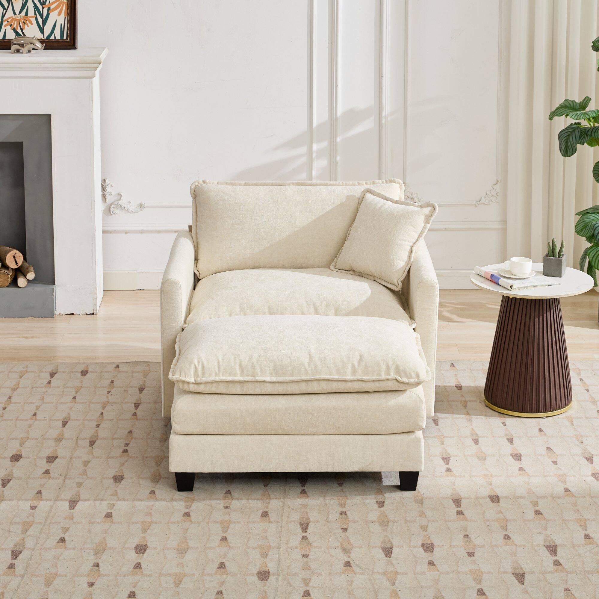 Angle. GOODSILO - Modular Sofa Ottoman with Adjustable Backrest and Double Layer Cushion for Modern Living Spaces - Beige.