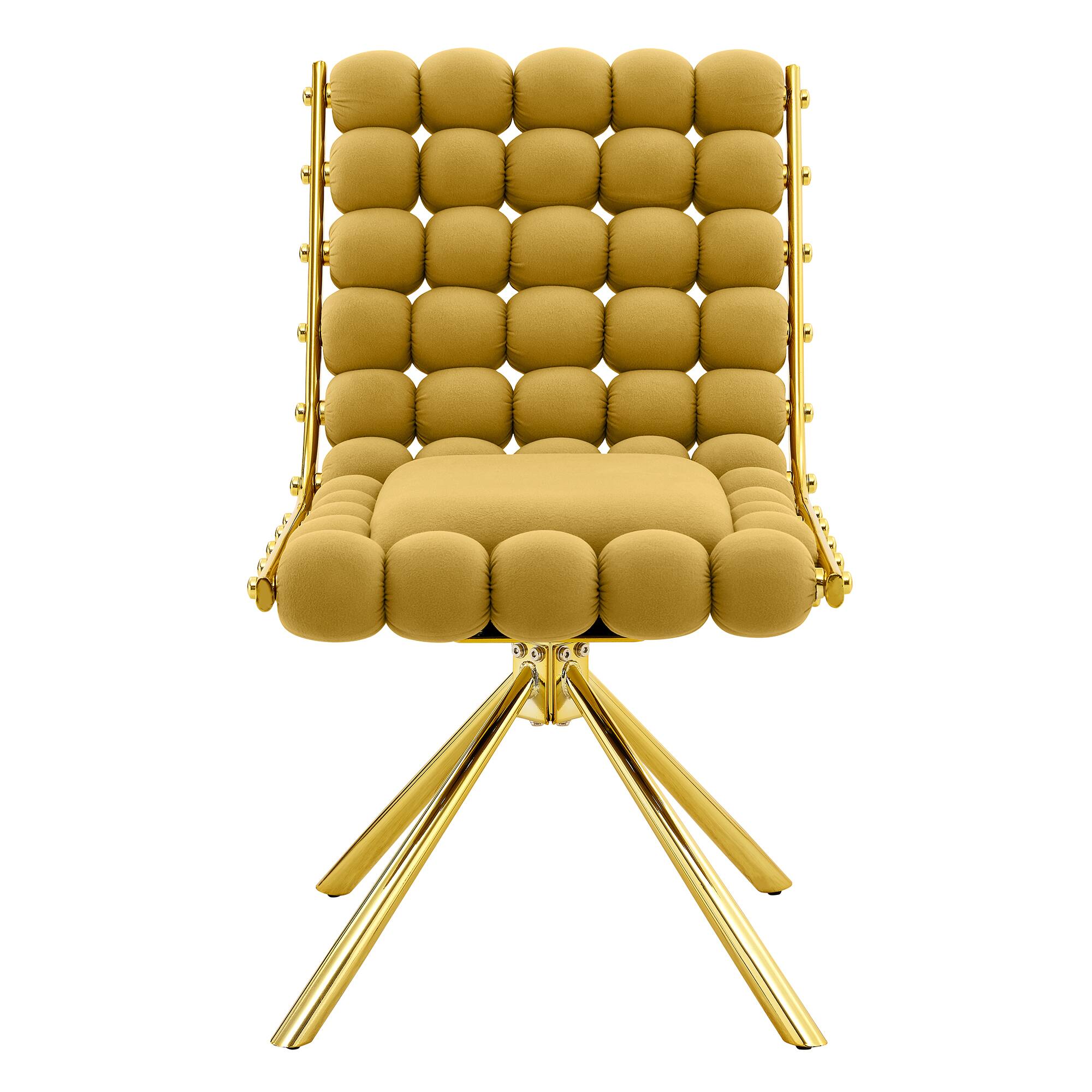 Alt View 6. Loheer - Loheer Yellow Dining Chairs Set of 2, Velvet Bubble Tufted Accent Chairs with Gold Legs, 1.63 ft, Dining Room Kitchen - Gold,Yellow.