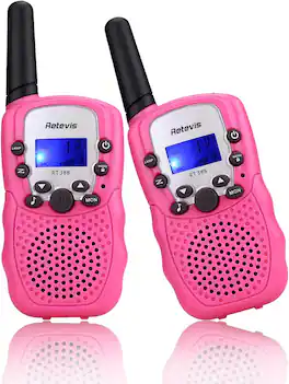 Retevis - RT388 Walkie Talkies Kids Toy 4-12 Year Old Girl Birthday Gift | 22 CH LCD Flashlight, Hands-free, Keypad L - Pink