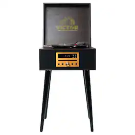 Victor Audio - Newbury 8-in-1 Music Center w Chair-Height Legs, USB Slot & AM FM Radio - Espresso
