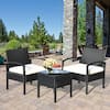 Front. Gymax - Gymax 3PCS Patio Rattan Furniture Set Conversation Sofa Cushioned Coffee Table Garden - Black.