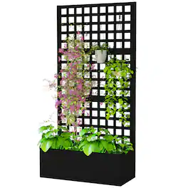 Outsunny - Raised Garden Bed Planter Box with Trellis for Climbing Plants, Vegetable, Vines - Black
