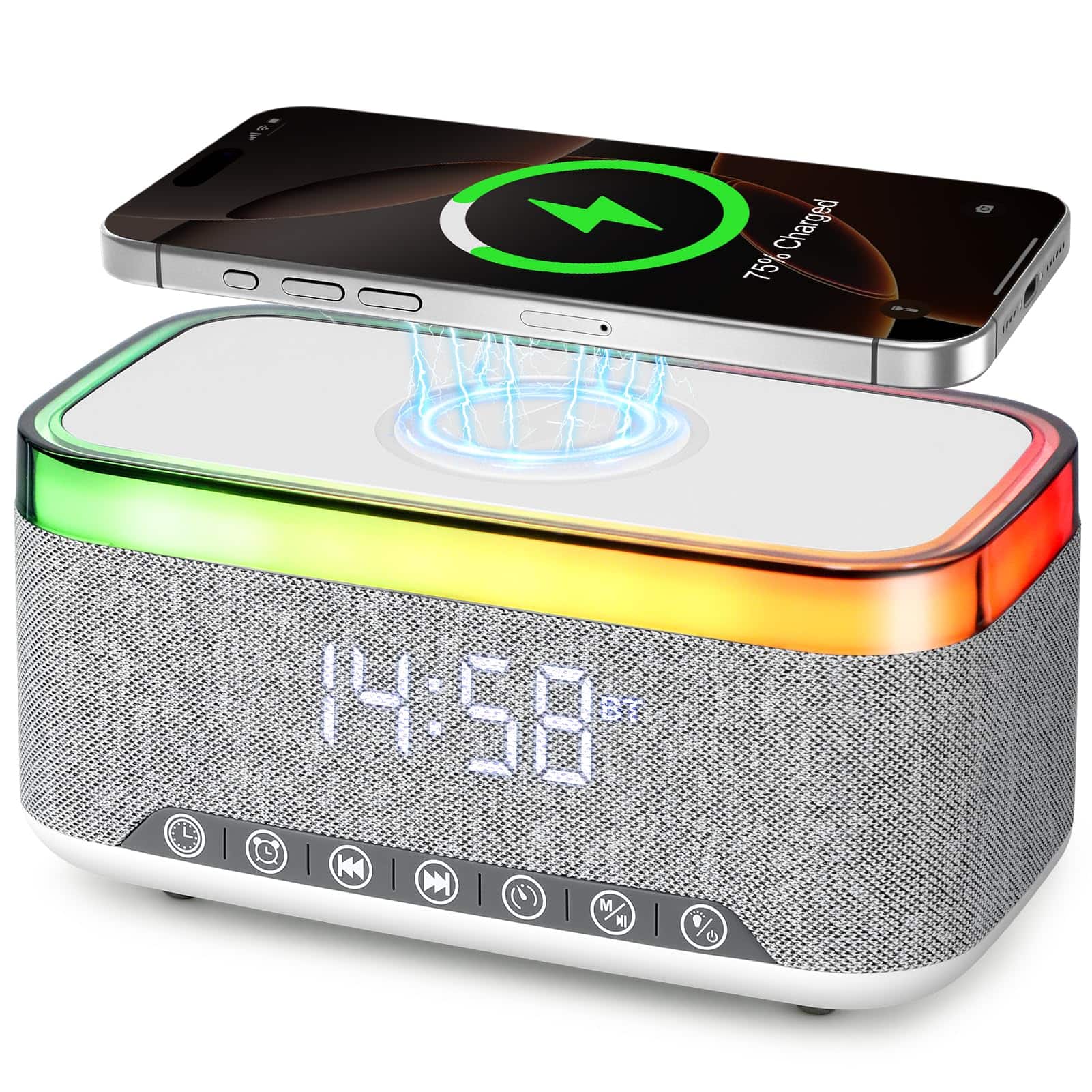 Dazzed Corner - Portable Bluetooth Speaker, Alarm Clock Radio - White