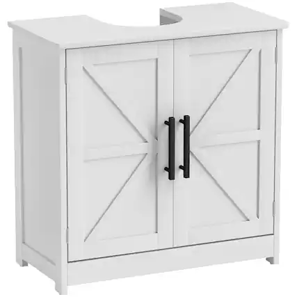Front. Homcom - Pedestal Sink Storage Cabinet, Farmhouse Freestanding Bathroom Sink Cabinet with 2 Barn Doors and Adjustable Shelf - White.