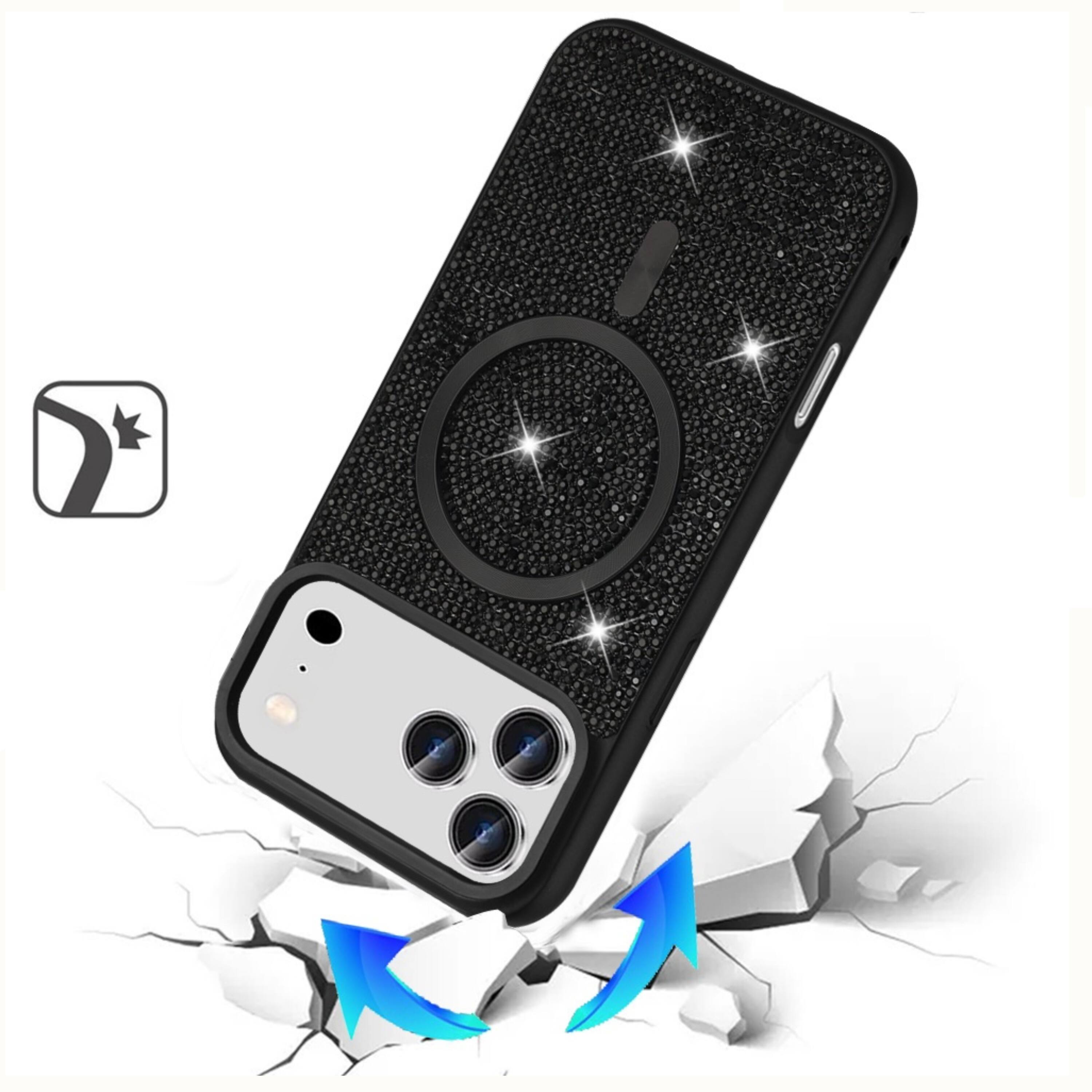 Angle. Kitcheniva - Magnetic Circle Full Bling Case With Tempered Glass For iPhone 17 Pro Max Orange - Orange.