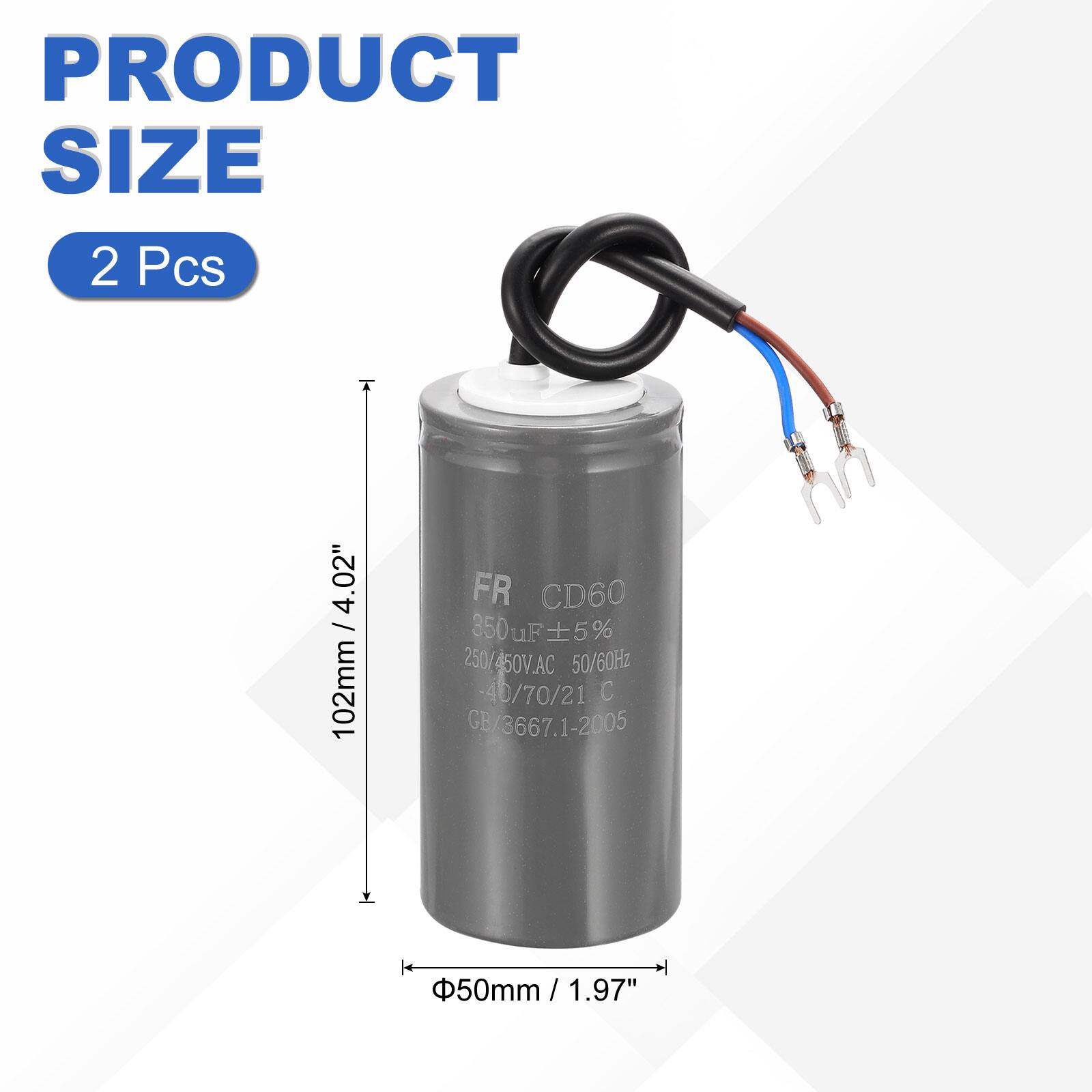 PRODUCT SIZE  
2 Pcs  
0.02" 4 / 102mm / FR CD60 350uF 5% 250/450V.AC 50/60Hz 40/70/21 C GB/3667.1-2005  
50mm / 1.97"