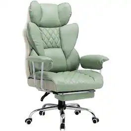 GTPlayer - 400lbs Heavy Duty Computer Chair Faux Leather Comfortable Ergonomic Gaming Chair with Soft Armrests - Gray Green