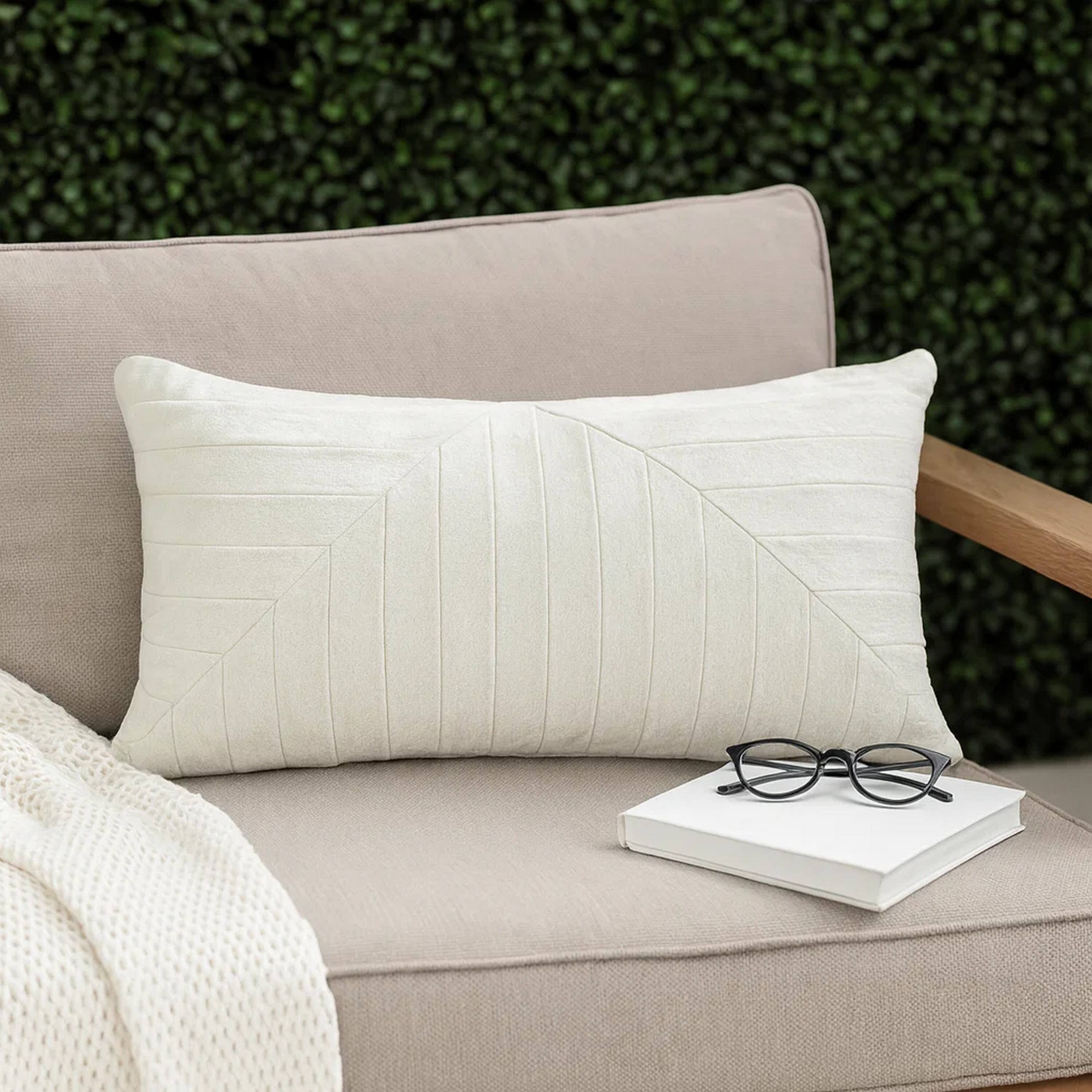 Alt View 2. Manhattan Lane - 14 x 26 Lumbar Accent Throw Pillow, Hand Pleated, Vintage - Ivory White.