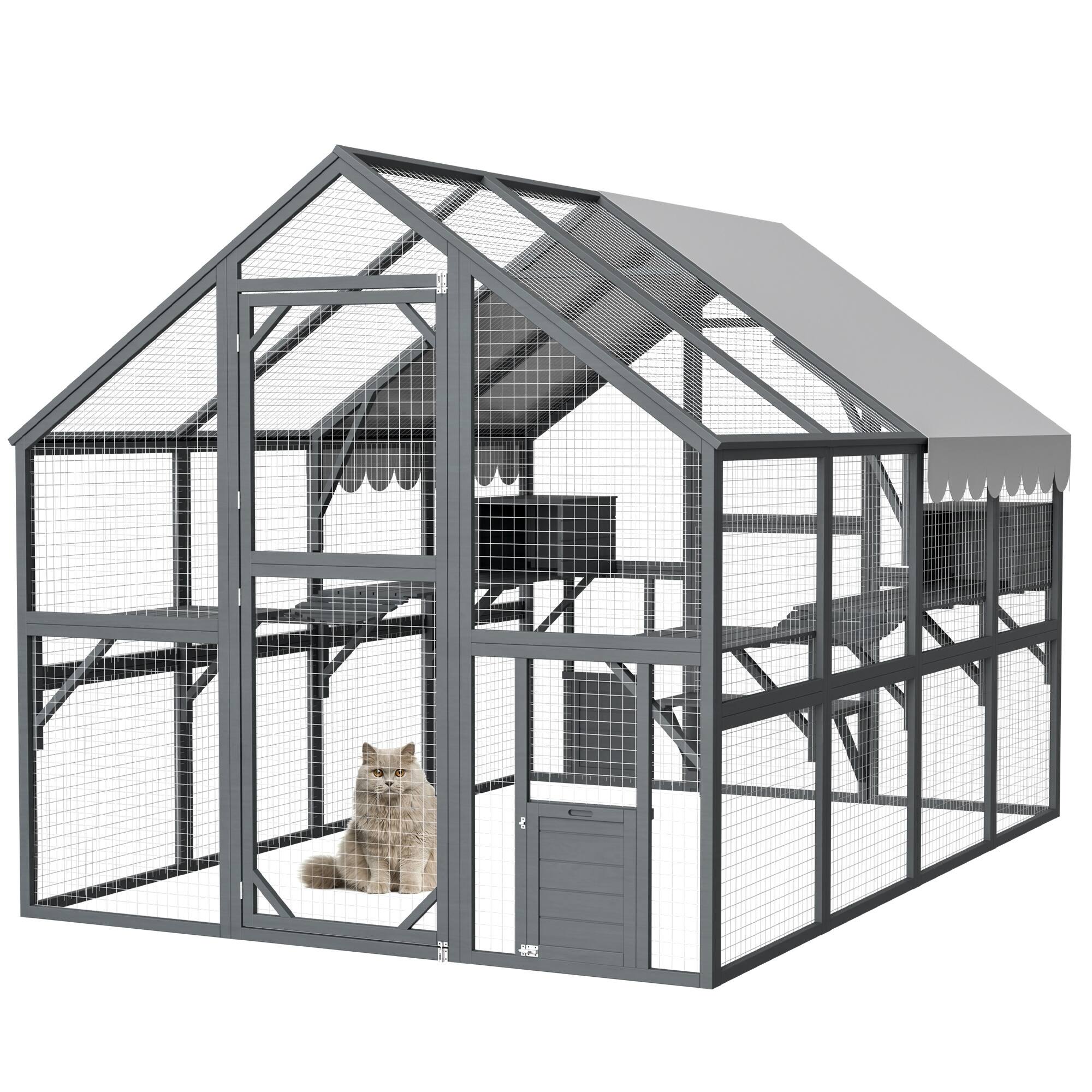 Alt View 4. Boyel Living - Extra-Large Outdoor Cat Enclosure with Platforms - Grey.