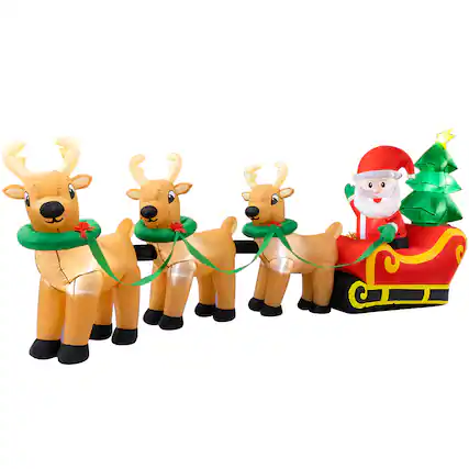 Front. MOVSSOU - 12Ft Inflatables Santa Claus on Sleigh 3 Reindeers Christmas Tree Lighted Xmas Decor Inflatables Christmas Gifts - multicolor.