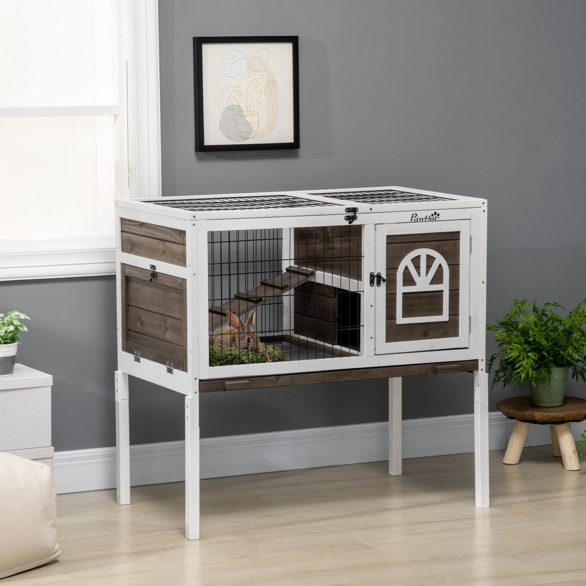 Alt View 1. Pawhut - Wood Rabbit Hutch.