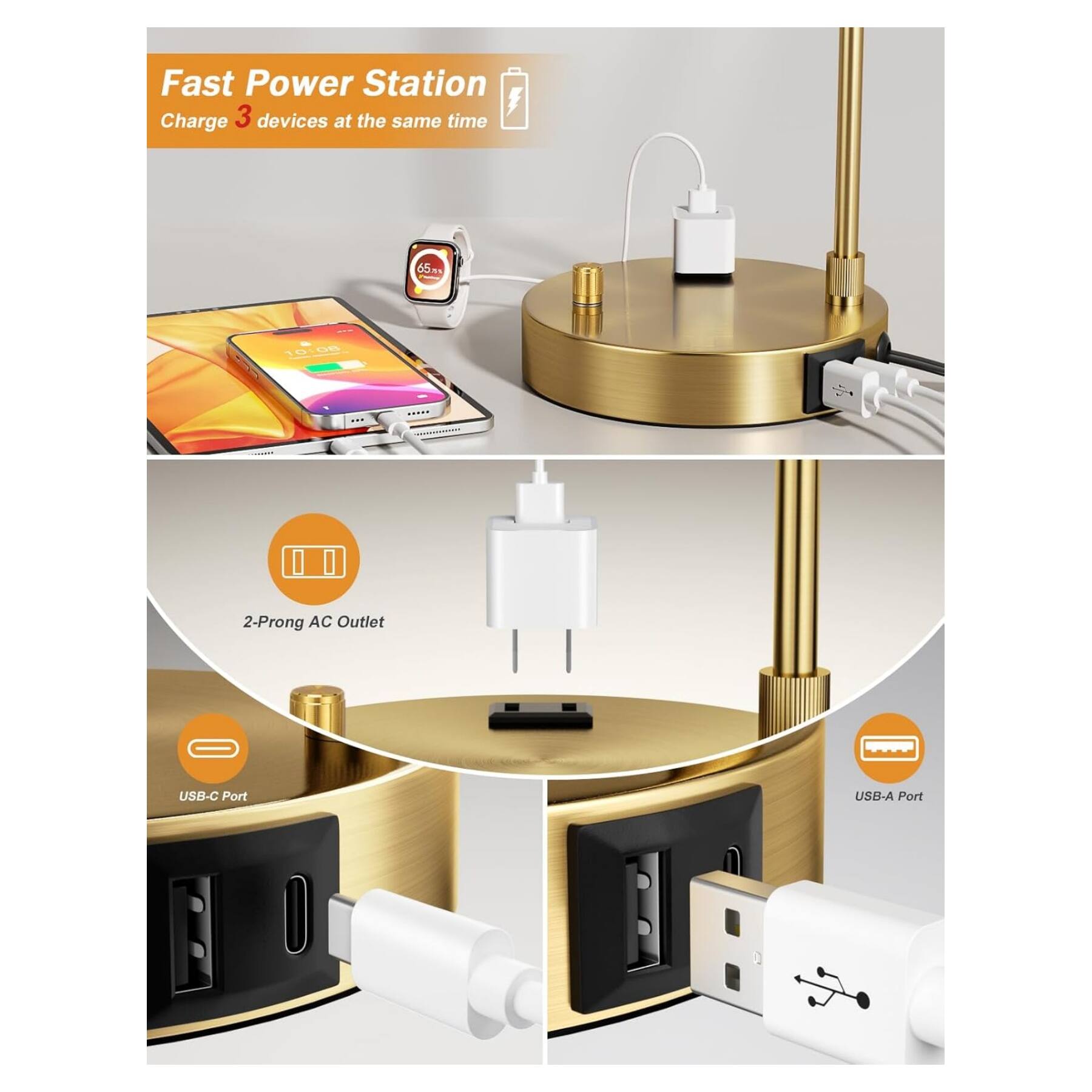 Fast Power Station  
Charge 3 devices at the same time  

65W  
10.0%  

2-Prong AC Outlet  
USB-C Port  
USB-A Port