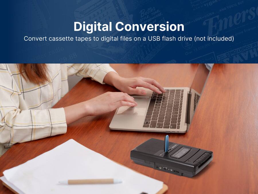 Digital Conversion

Convert cassette tapes to digital files on a USB flash drive (not included)