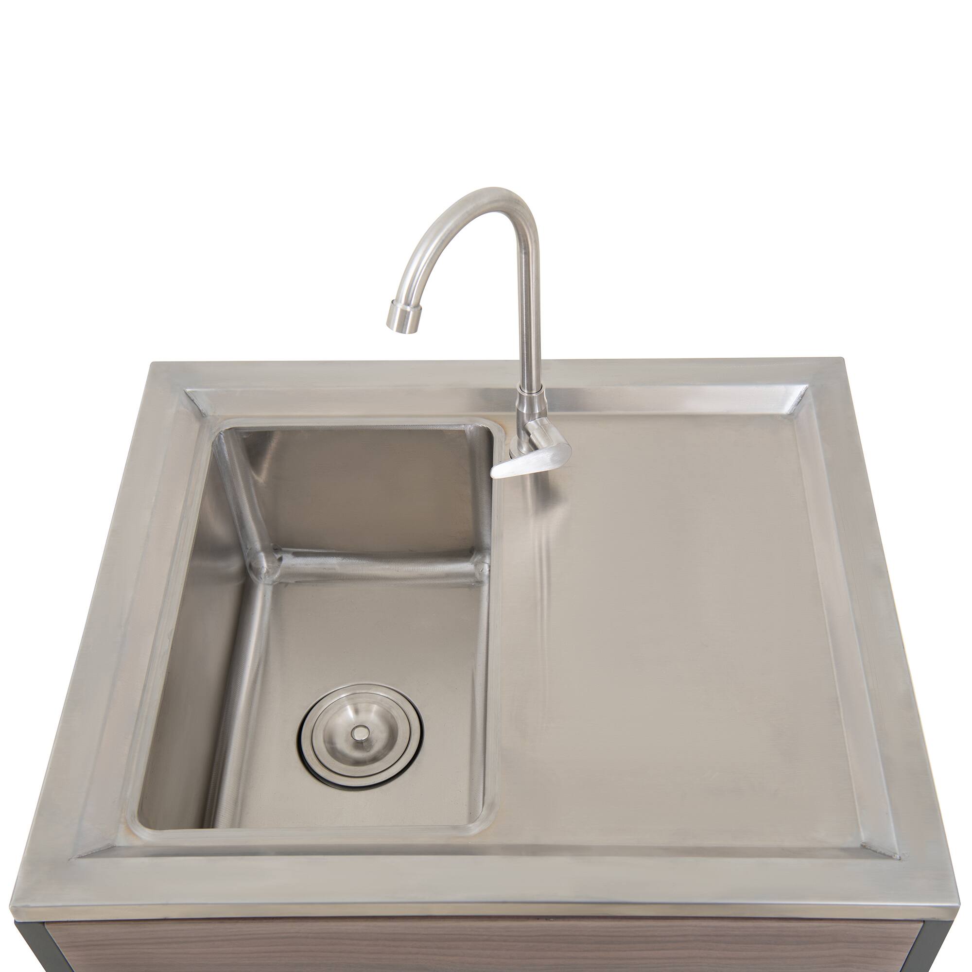 Angle. SUNJOY - SUNJOY 25x21 in. Outdoor Kitchen Sink & Prep Station, 304 Stainless Steel Sink, Heat-Transfer Wood-Grain Storage Cabinet - Brown.
