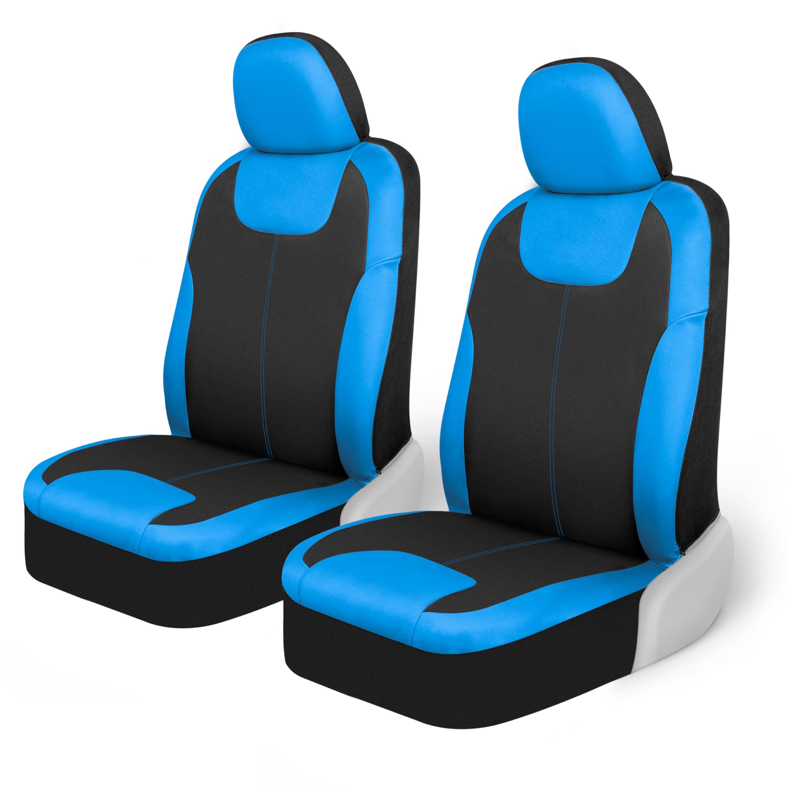Front. Dazzling Pops - 2 Waterproof Seat Covers 2 Trimmable Floor Mats   Universal Fit Car Interior Combo Set For Cars Suvs All - Blue Front Seats.