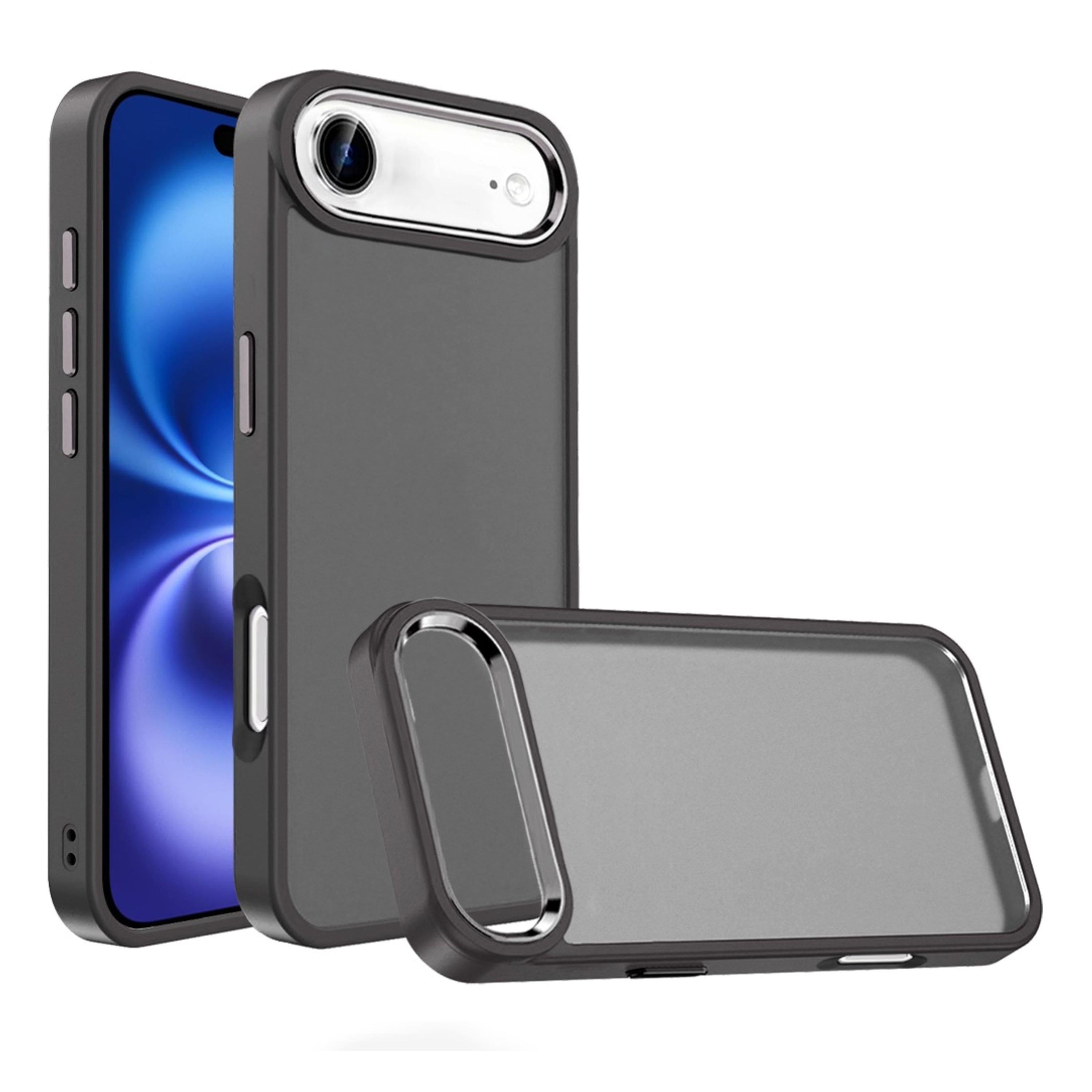 Kitcheniva - Smooth Thick Acrylic Metal Buttons Phone Case With Tempered Glass For iPhone Air - Black