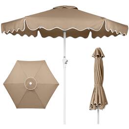 Best Choice Products - 7.5ft Patio Market Umbrella with Wavy Trim, Fade-Resistant, Crank & Tilt, Wind Vent - Tan