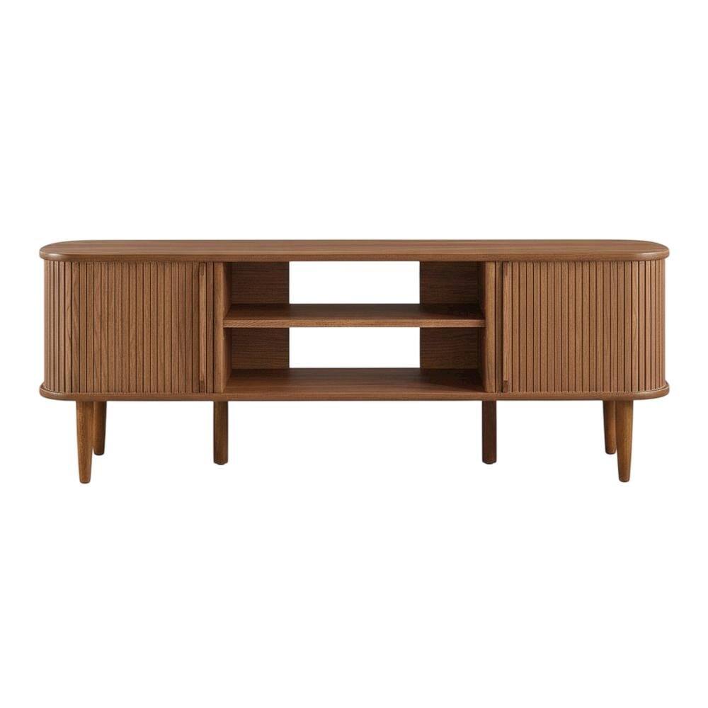 Back. FurniFact - Brown wood TV stand with sleek design and sturdy construction - Brown.