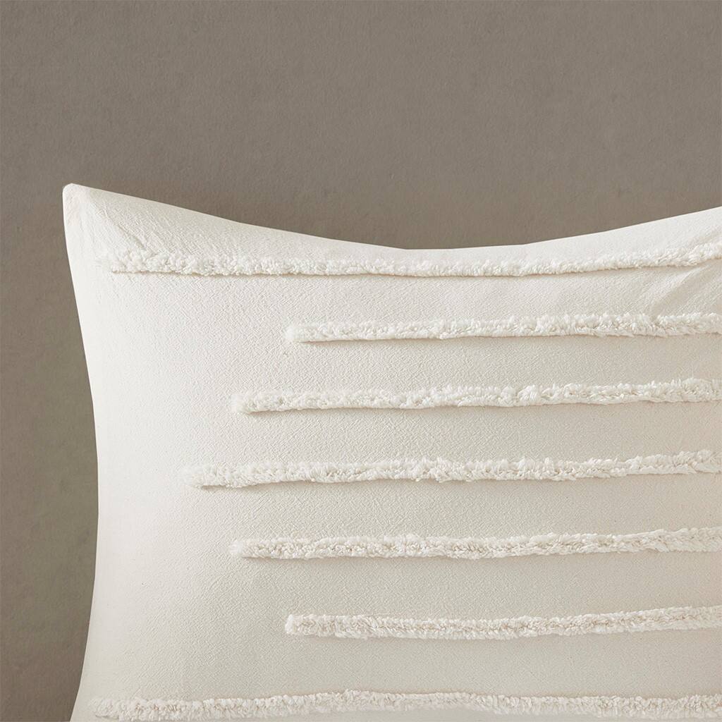 Alt View 3. Gracie Mills - Gracie Mills Sotelo Modern Cotton Chenille Duvet Cover Set - Ivory.