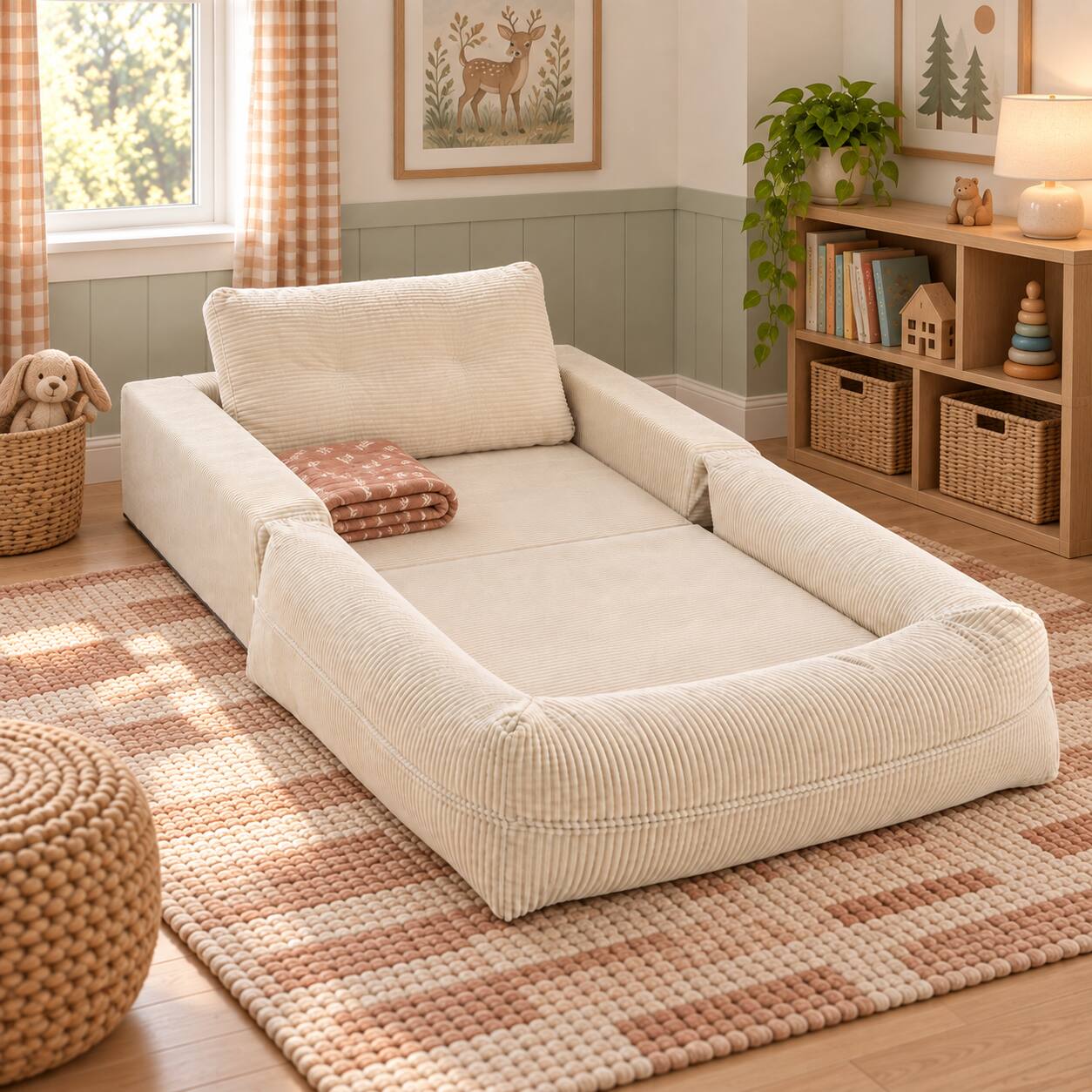 Alt View 2. Famapy - Convertible Chair Bed Corduroy Oversized Single Sofa Chair, High Resilience Foam Removable Washable Cover - White.