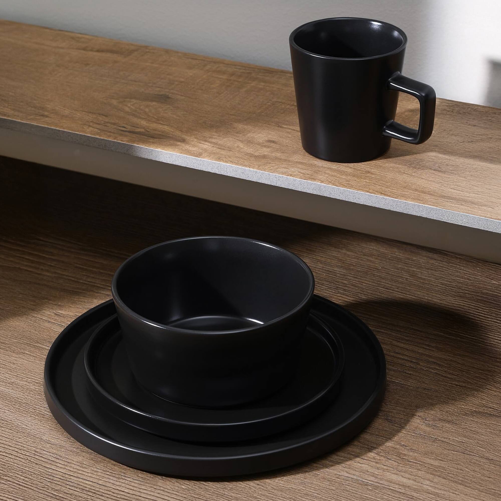 Alt View 2. Stone Lain - Stone Lain Celina Stoneware 32 Piece Dinnerware Set, Service for 8, Black Matte - Black Matte.