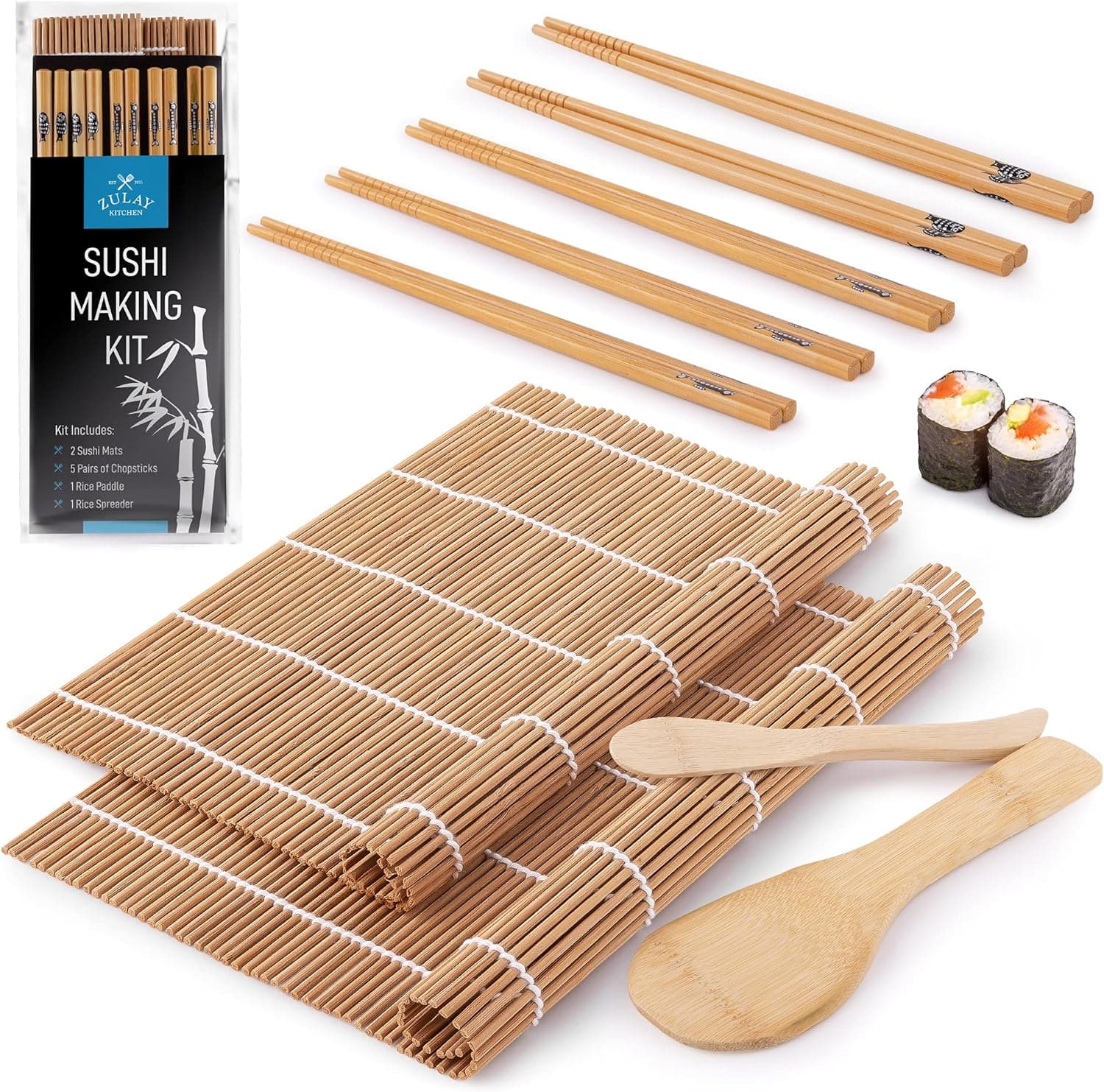 Zulay Kitchen - Sushi Making Kit For Beginners - Includes 2 Bamboo Sushi Mat, 5 Pairs Chopsticks, 1 Paddle, 1 Spreader - Brown price history on PriceWatchPro