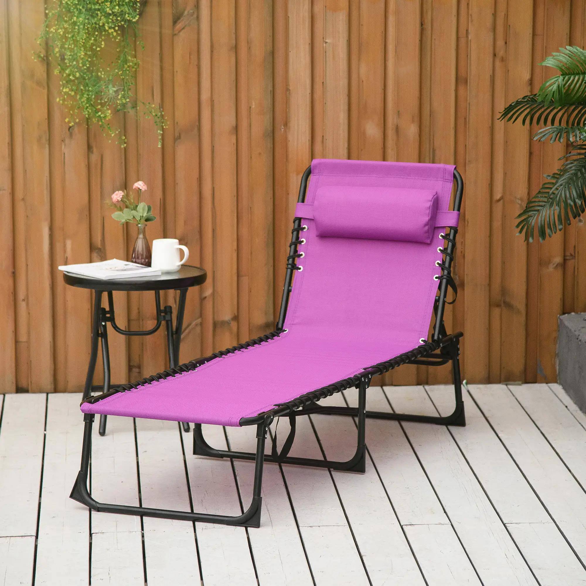 Left. Resenkos - Resenkos Foldable Chaise Lounge, 4-Position Reclining Back, Trifold Portable design And Breathable Mesh, Purple - Purple.