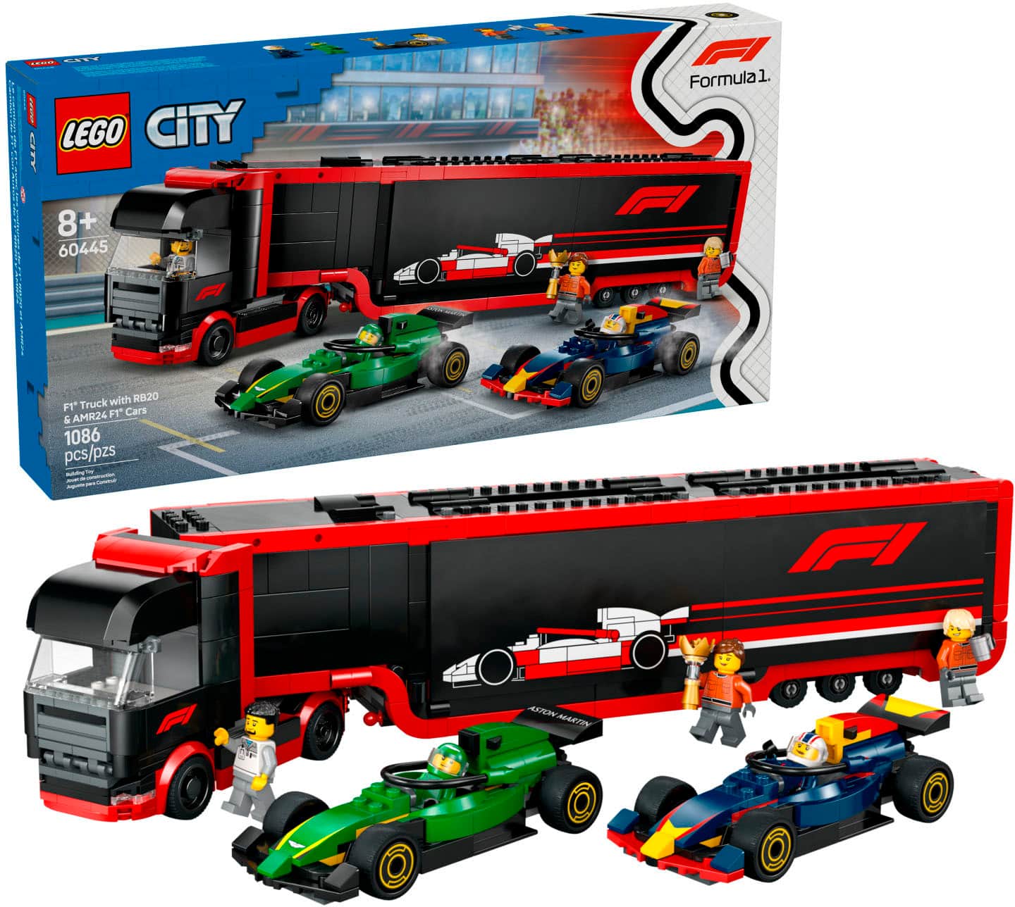LEGO - City F1 Truck with RB20 & AMR24 F1 Car Toys 60445 - Front_Zoom
