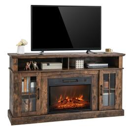 Pefilos - Fireplace TV for TVs Up to 65 with Side Cabinets Remote Control- Mid Century Modern Living Room Bedroom TV Stand - Brown