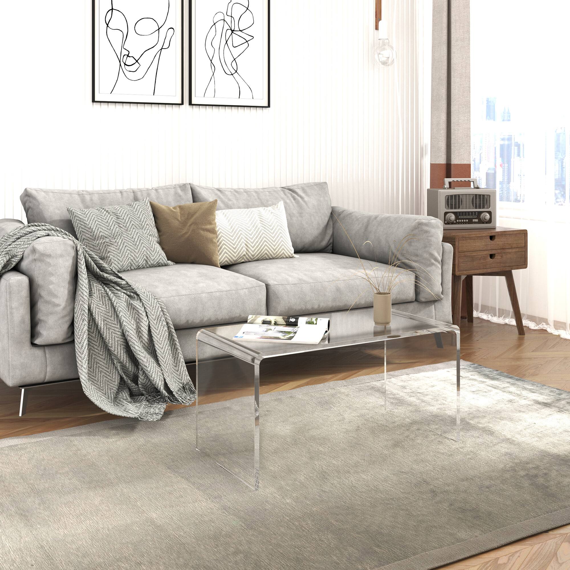 Alt View 1. Homcom - 0.6" Thick Acrylic Coffee Table, 32" Long Rectangle Waterfall Coffee Table, Clear - Clear.